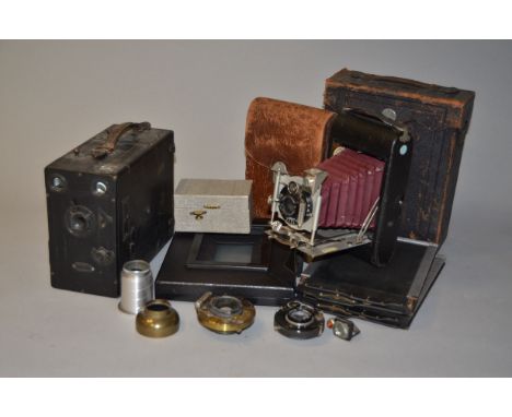 A Krugener Red Bellows Folding Camera,  including a Krugener Delta Folding Camera with Rapid-Periscop Lens, Houghton Klito No