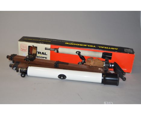 A Prinz Astral Telescope and Wooden Tripod, Model 100, 60mm objective, in maker's box with a Magnetic Marching Compass Mark 1