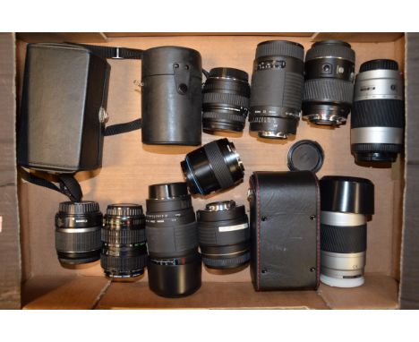 A Tray of Zoom Lenses,  including Canon EF-S 18-55mm f/3.5-5.6 IS, Pentax-A 28-80mm f/3.5-4.5, Sigma AF Zoom 75-200mm f/3.8, 