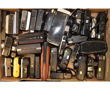 A Tray of Compact Cameras, including  Canon, Hanimex, Kodak Instamatic, Minox, Nikon, Olympus, Pentax, Vivitar and more