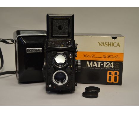 A Yashica Mat-124G TLR Camera, serial no 3015061, shutter working except for 1s (too fast), meter untested, body E, lens F-G,