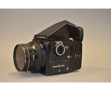 A Bronica SQ 6 x 6cm Roll Film SLR Camera, body serial no 1107698, condition P, missing crank handle with Zenzanon-S 80mm f/2