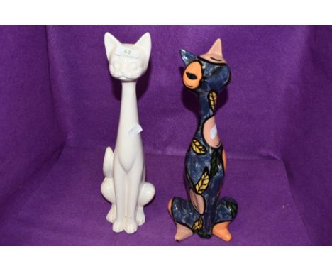 Two ceramic cats, one marked Jontra John Hird ceramics, Napier NZ.