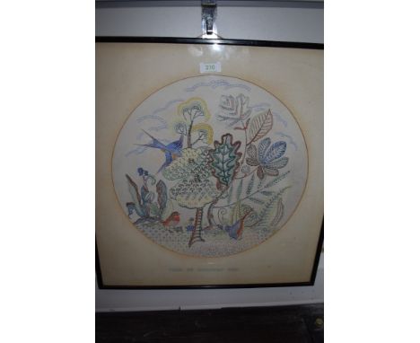 A Watercolour design for an embroidered panel, by miss Dowbiggan of Lancaster, around 1910/1920s.