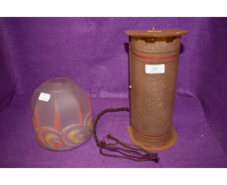 A vintage early plastic wall or ceiling Mounted light and an art deco lamp shade.
