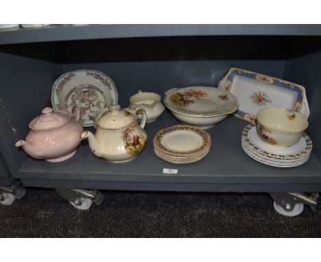 A selection of ceramics including Meakin hunting and fishing tea service