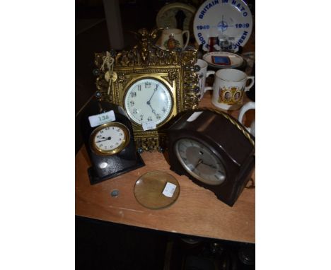 A selection of fine antique and later clocks including ormolu clock with enamel dial and two smaller mantle clocks