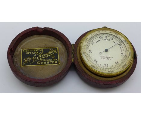 A pocket barometer, retailed by H.C Houghton, Chester, cased 