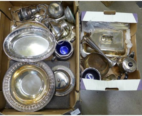 Two boxes of mixed silver plate including tureen and flatware **PLEASE NOTE THIS LOT IS NOT ELIGIBLE FOR POSTING AND PACKING*