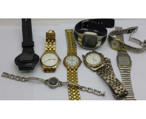 A collection of wristwatches including a Citizen Eco-Drive Mickey Mouse watch, Rotary and Pulsar, (8) 