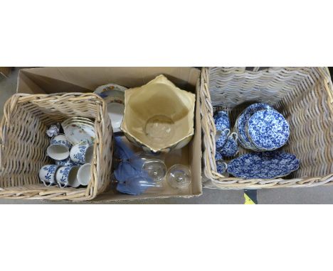 A part Coalport tea service, four cups, seven saucers, cream jug, sandwich plate a/f, and eleven side plates, a jardiniere, a