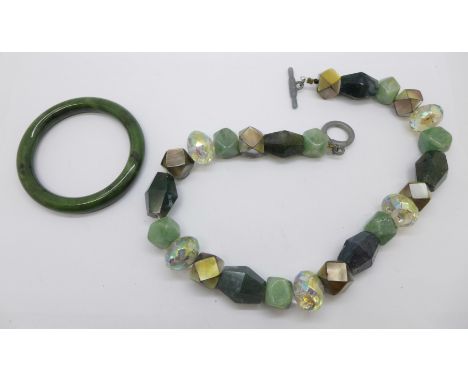 A gemstone necklace and a jade bracelet 