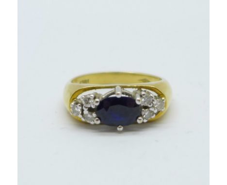 An 18ct gold, sapphire and diamond ring, 4.8g, K 