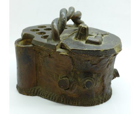 A stoneware tobacco jar/pipe stand, a/f 