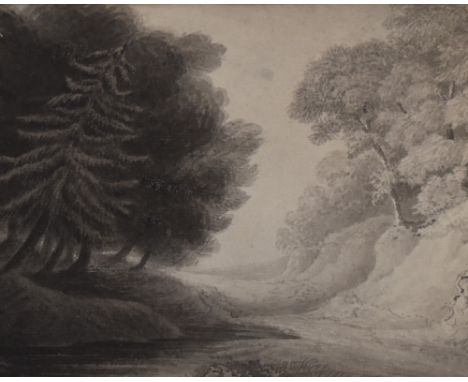Follower of John White Abbott (British 1763-1851) a late 18th centuy monochrome watercolour, a woodland clearing, unsigned wi