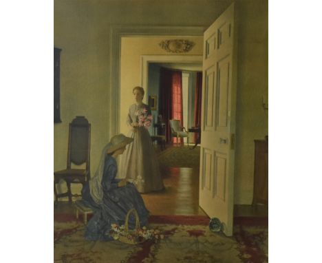 After Leonard Campbell-Taylor (British 1874-1969) a coloured print, interior scene with female figures, signed in pencil to m