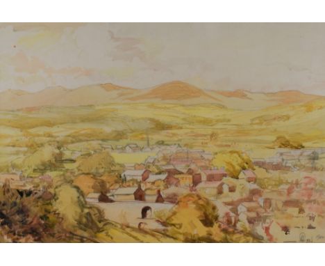 Attributed to William Dodd (Local 1908-1981) watercolour sketch, local village scene with Howgills in the background , indist