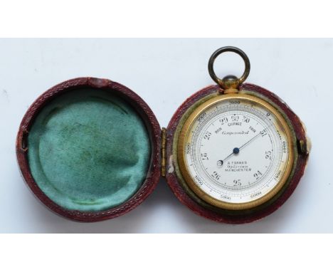 A pocket aneroid barometer by A. Franks, Optician, Manchester, compensated for temperature, monogramed L.G.H., 4.5cms diamete