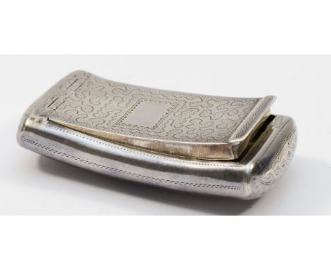 A George IV silver arched snuff box, by William Sumner, Birmingham 1829, with wrigglework engraved decoration, vacant cartouc