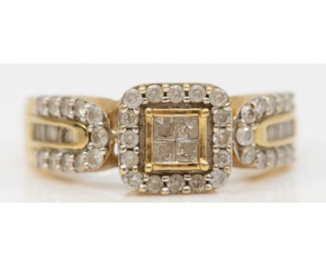 A 9ct gold vari-cut diamond dress ring P 1/2, 3.4g
