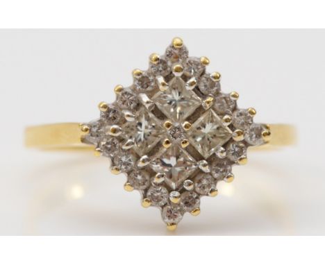 An 18ct gold square diamond cluster ring, maker MDT, top face measures 10mm x 10mm, L, 3.7g