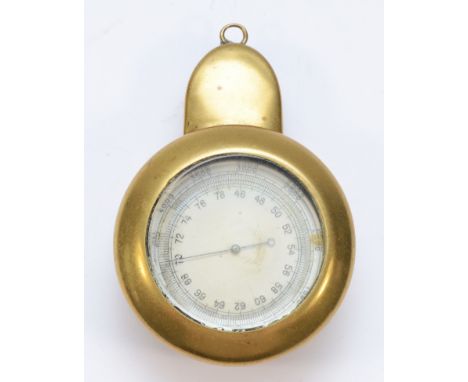 A pocket aneroid barometer, nickel case, 46 - 78 scale, 52mm, contained in a brass miners case,