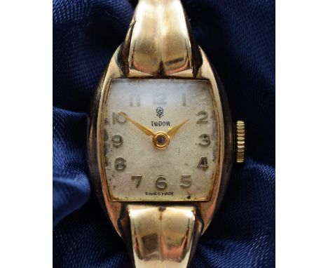 Tudor, a 9ct rose gold manual wind ladies wristwatch, Chester 1952, 17 jewel Tudor movement to a 9ct gold Rolex panel link br