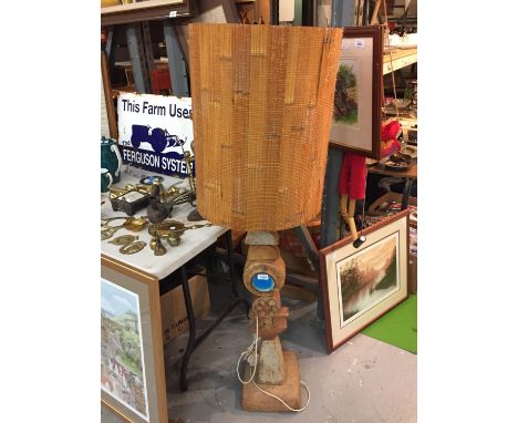 A STUDIO POTTERY CERAMIC TOTEM STYLE FLOOR LAMP BELIEVED TO BE A BERNARD ROOKE EXAMPLE - ORIGINALLY PURCHASED IN THE LATE 196