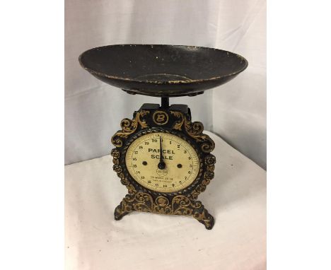 A VINTAGE ORNATE METAL 'PARCEL SCALE' 