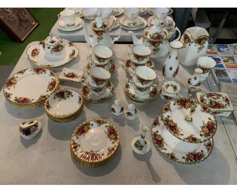A LARGE COLLECTION OF ROYAL ALBERT 'OLD COUNTRY ROSES' AFTERNOON TEA AND TABLEWARES. TO INCLUDE TWO TEA POTS, A CAKE STAND, V