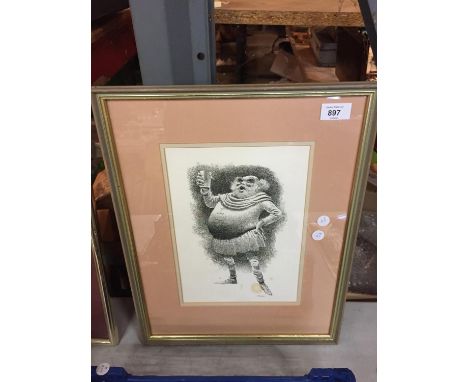 A FRAMED BLACK AND WHITE PRINT SIGNED GELDART 