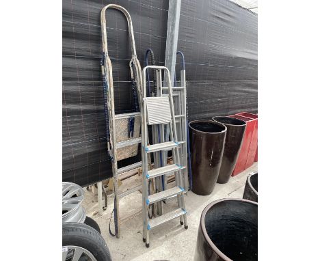 TWO FOUR RUNG ALLUMINIUM STEP LADDERS AND A LOFT LADDER 
