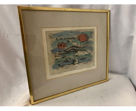 A FRAMED ABSTRACT BY DOLF RESERARTISTS PROOF OF ORIGINAL, NOT PRINT ETCHING & LISTED ARTIST, HIS WORK IS IN THE V&A MUSEUM 
