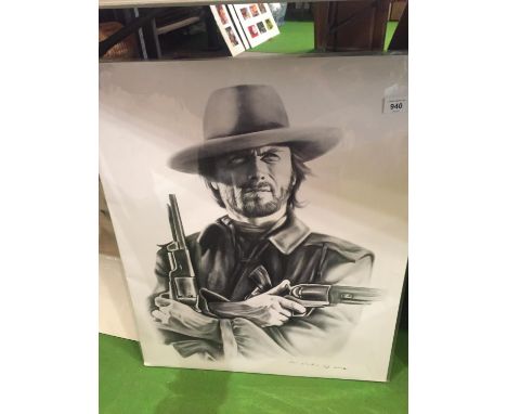 A BLACK AND WHITE SKETCH STYLE PICTURE OF CLINT EASTWOOD 