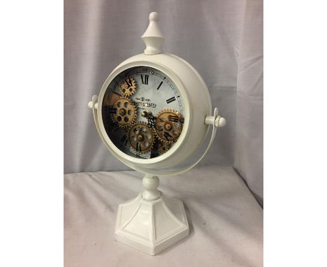 A CHAMPS ELYSEES DESIGN MANTEL CLOCK WITH VISABLE MOVEMENT H: 39CM 