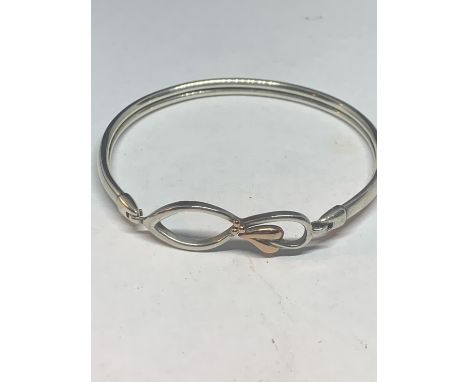 A CLOGAN WELSH BANGLE WITH BRACELET HALLAMRKED SILVER AND HEART 9 CARAT ROSE GOLD 