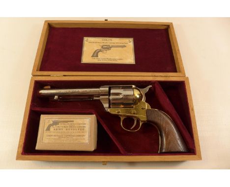 A CASED REPLICA, NON FIRING COLT ARMY 45 CALIBRE REVOLVER, 14CM BARREL 