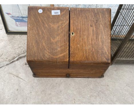 A VINTAGE OAK WRITING BOX 