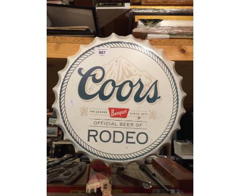A METAL SIGN BEER BOTTLE CAP -COORS LIGHT RODEO 35CM 