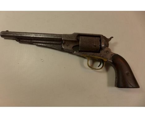 A REMINGTON 44 CALIBRE PERCUSSION CAP CONVERSION TO RIMFIRE NEW ARMY MODEL REVOLVER, MAKERS MARK TO. WITH 20CM BARREL 