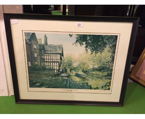 A FRAMED LIMITED EDITION MALCOLM BUTLER PRINT 'THE PACKET HOUSE AND BOAT STEPS WORSLEY' 322/500 