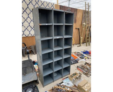 AN 18 SECTION PIGEON HOLE STORAGE UNIT 