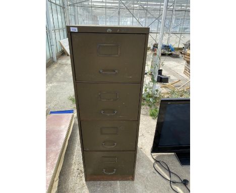 A VINTAGE FOUR DRAWER METAL FILING CABINET 