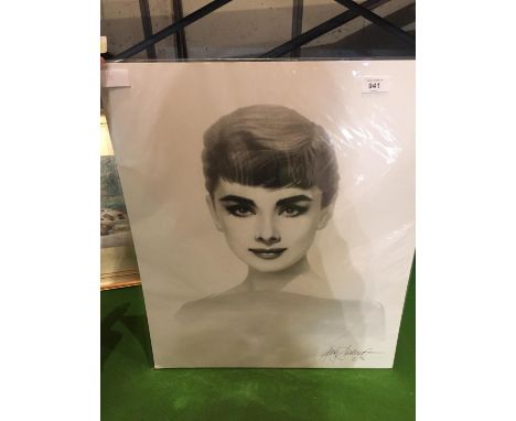 A BLACK AND WHITE SKETCH STYLE PICTURE OF AUDREY HEPBURN 