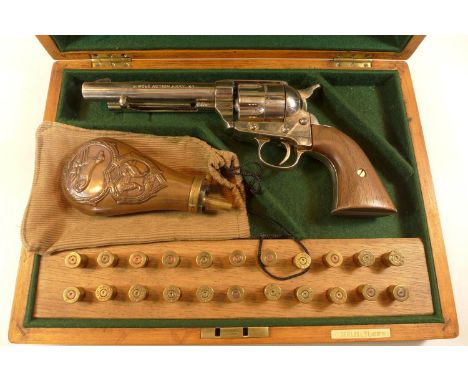 A CASED REPLICA, NON FIRING COLT ARMY 45 CALIBRE REVOLVER, 14CM BARREL 