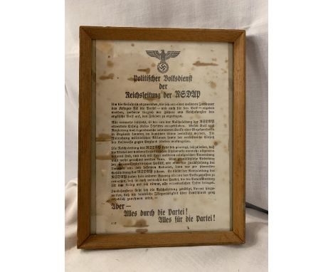 AN N.S.D.A.P. NAZI PROPAGANDA LEAFLET (FRAMED) 