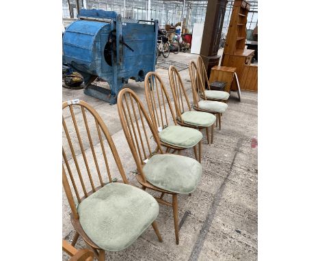 A SET OF SIX ERCOL DINING CHAIRS STAMPED B.S. L.H. 1960 (2056) 