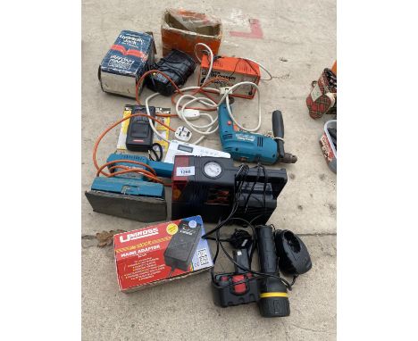AN ASSORTMENT OF TOOLS TO INCLUDE BLACK AND DECKER DRILL AND SANDER 