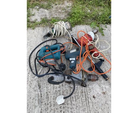 THREE ELECTRIC DRILLS, A JIGSAW, A TORQUE WRENCH AND AN INSPECTION LAMP 