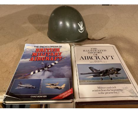 A POLISH MILITARY HELMET AND TWO AIRCRAFT BOOKS 